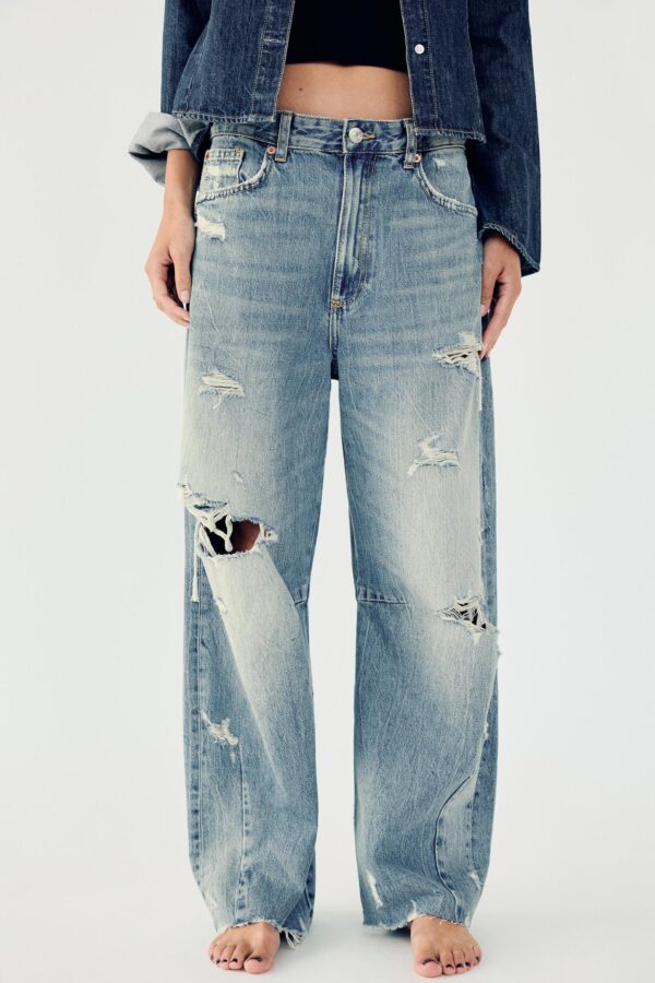 TRF RIPPED MID-RISE BAGGY BALLOON JEANS - Image 2