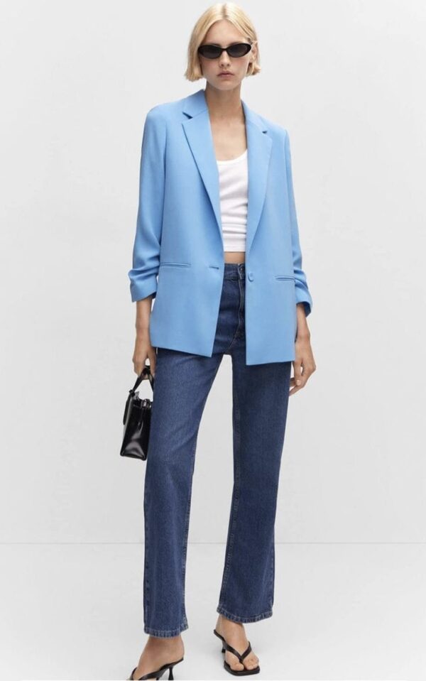 Mango Solid Single-Breasted Casual Blazer - Image 3